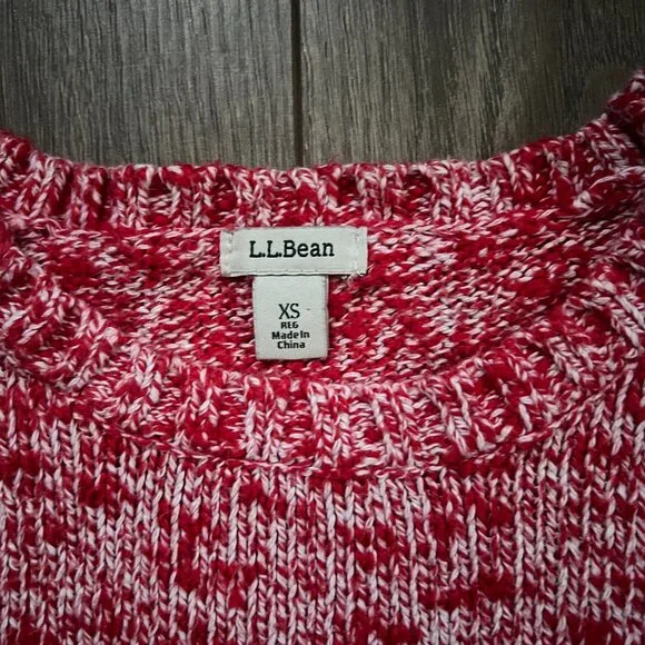 LL Bean cableknit red and white 100% cotton crewneck sweater Womens XS - Picture 3 of 4